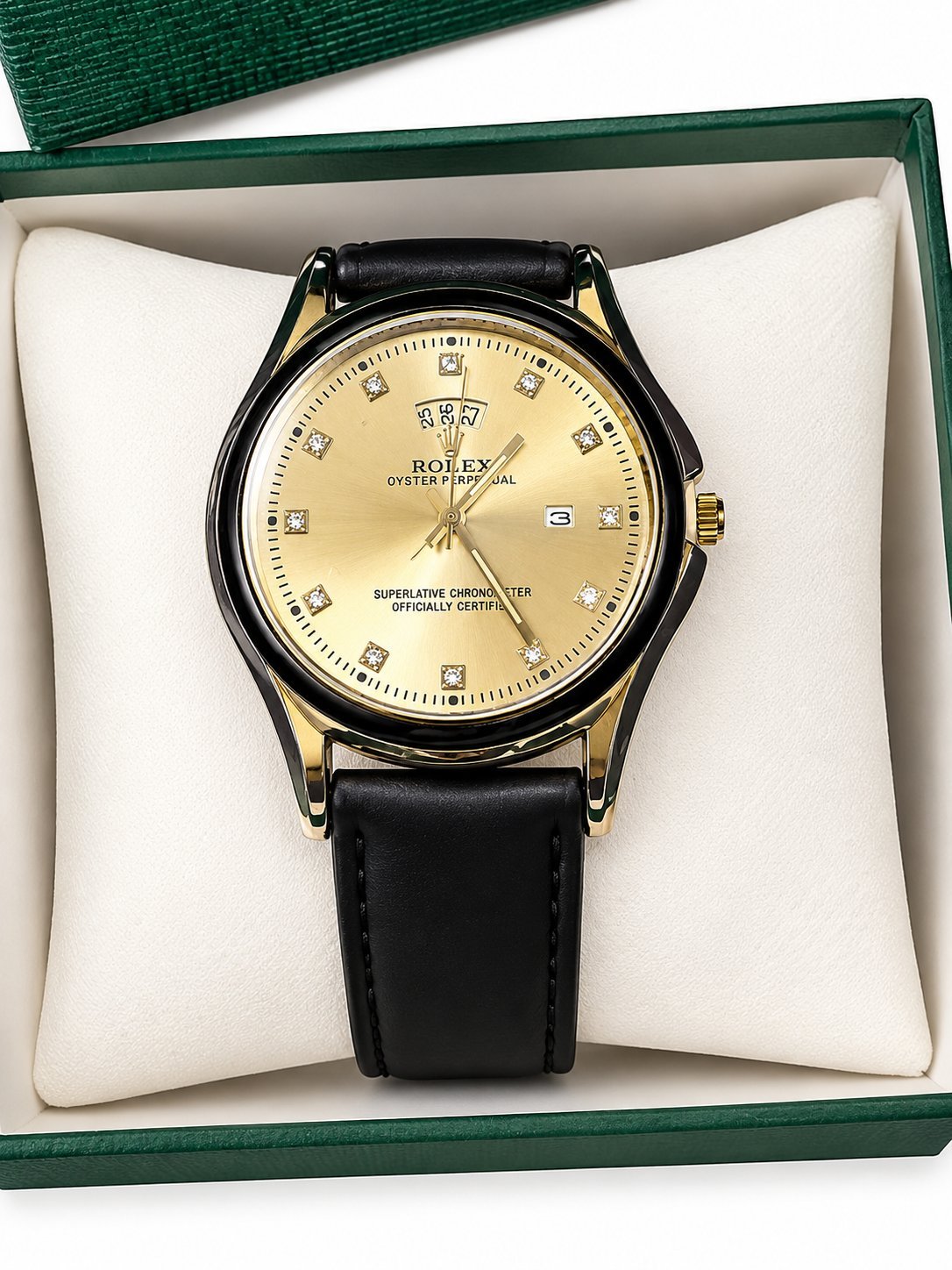 Montre Homme et Femme Élégance Classique – Cadran Doré & Bracelet Cuir Noir
